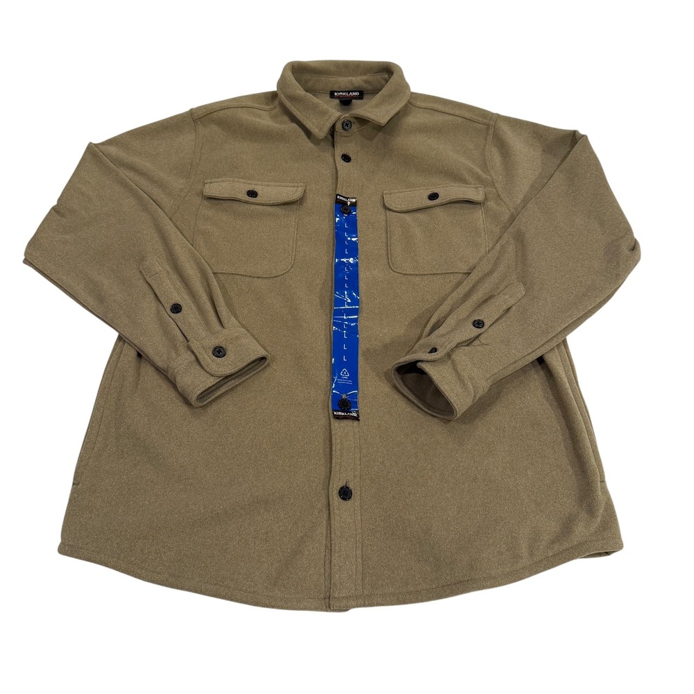 Kirkland Signature Mens Shirt Jacket Tan Brown Fleece Shacket Size L Large